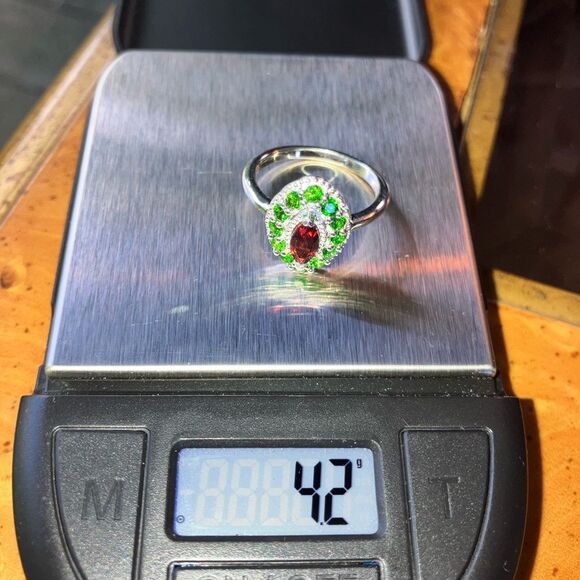 Natural Red Garnet Chrome Diopside Sterling Silver Ring - Picture 9 of 9
